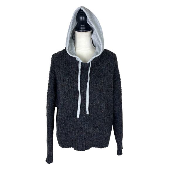 Aerie Offline Ribbed Knit Hooded Knit Sweater Charcoal Heather Gray Size Large - Picture 4 of 11